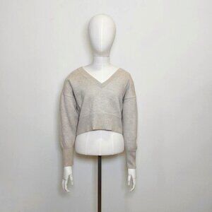 Babaton Grey Merino Wool V-neck Relax Fit V-neck Sweater Knit